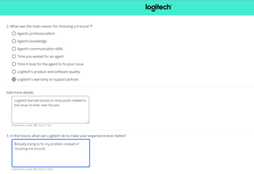 My Logitech feedback survey